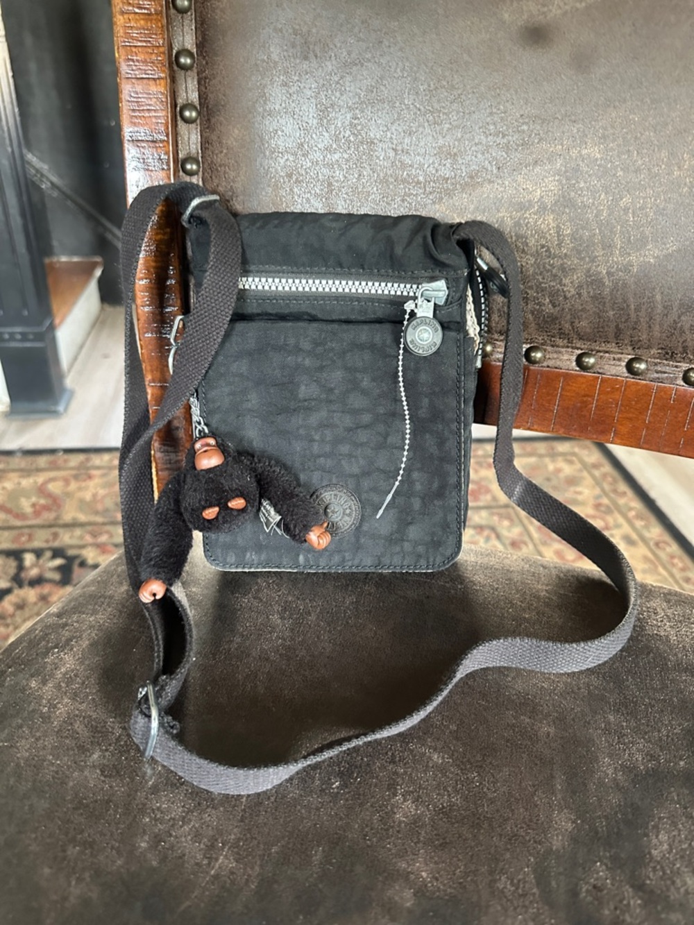 Kipling Black Crossbody Bag with Monkey Charm